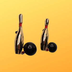 Signed Gerry's Gold Tone Metal Bowling Pin Set Of 2 Brooches - 1.25 - 1.5 Inches